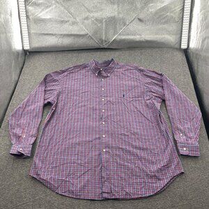 Ralph‎ Lauren Mens Long Sleeve Shirt 3XLT Multicolor Button Up Plaid Blue Pony